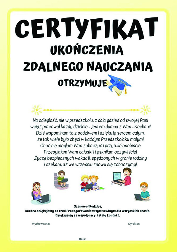certyfikat ukończenia nauczania zdalnego